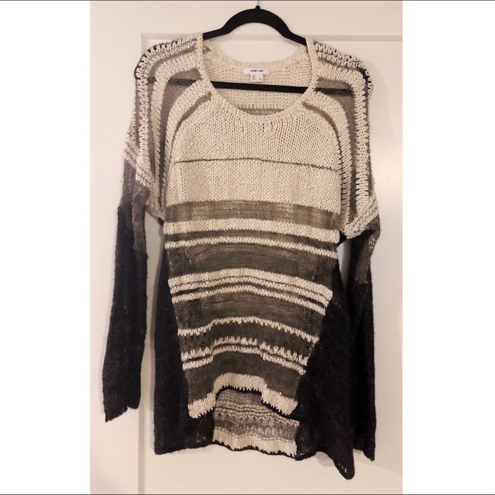 Helmut Lang cream, grey and black knit sweater